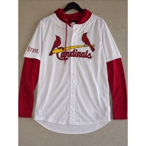 St Louis Cardinals Hooded Jersey Adult XL White/Red MLB Button down Hoodie